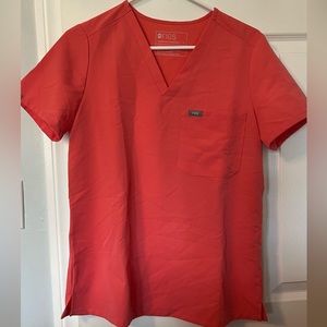 Figs bright coral scrub top